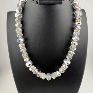 Elegant Silver and Gold Faceted Crystal Beaded Rhinestone Necklace